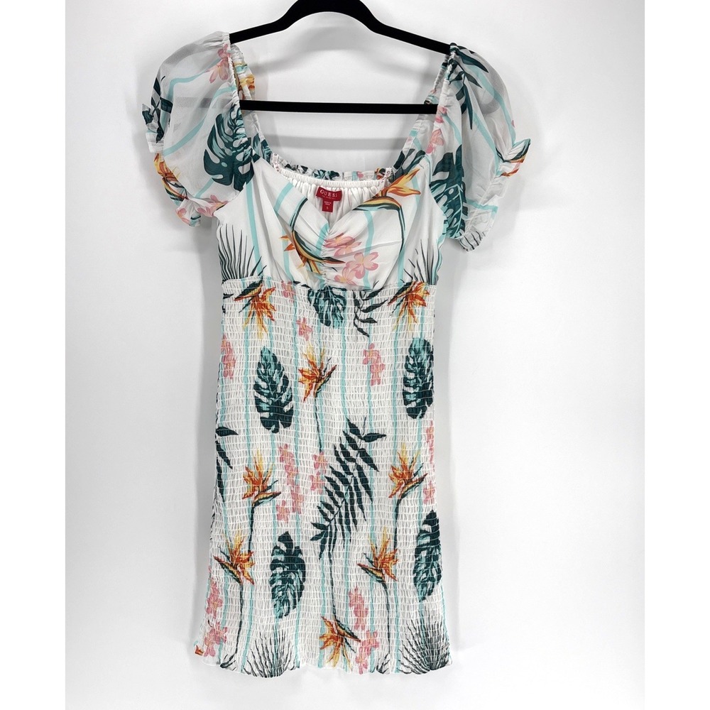 GUESS Kylee Smocked Floral Lace Mini Dress Small